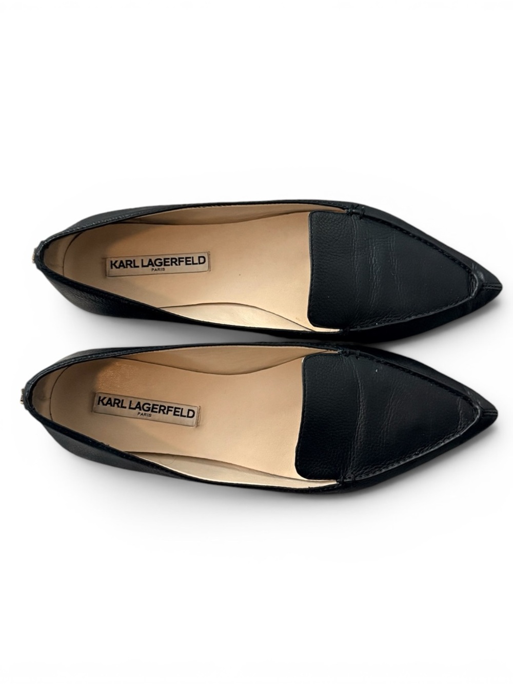 Karl Lagerfeld Destine Black Pointed Leather Loafers - Slip On Flats